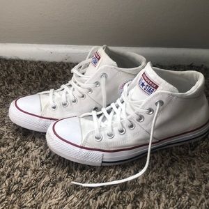 Gently used mid top white converse